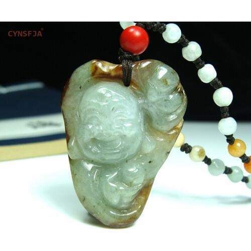 CYNSFJA Real Rare Certified Natural A Grade Burmese Jadeite Amulet Buddha Jade Pendant High Quality Hand Carved Wonderful Gifts
