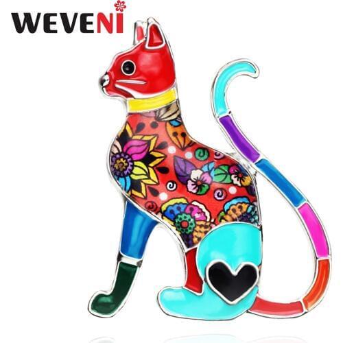 WEVENI Alloy Enamel Cat Brooches Fashion Animal Jewelry Pin For Women Girls Clothes Suit Scarf Decoration Bijoux Accessories New