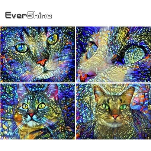 EverShine DIY 5D Diamond Painting Full Square Cat Cross Stitch Diamond Embroidery Animals Picture Rhinestones Wall Decor Gift