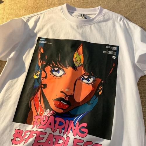 Streetwear HIP HOP Girls Letters Printing Graphic T Shirts White Cotton O-neck Casual T-shirts American Vintgae Tees Tops Teens