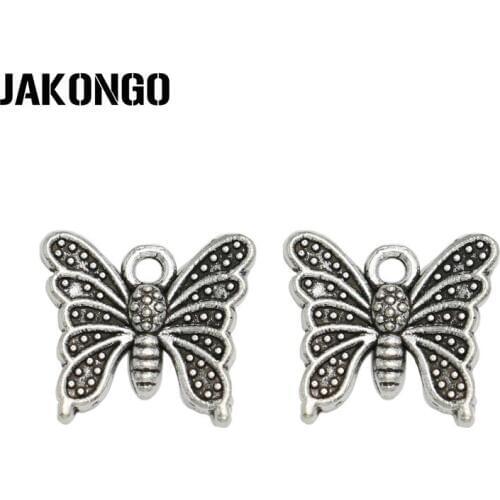 JAKONGO Antique Silver Plated Butterfly Charms Pendant for Jewelry Making Bracelet Accessories DIY Handmade 15x16mm 20PCS/lot