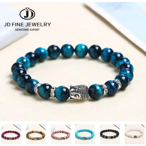 JD Healing Gold Buddha Head Prayer Volcanic Lava Natural Stone Strand Bead Bracelet For Men Black Beaded Yoga armband Jewelry