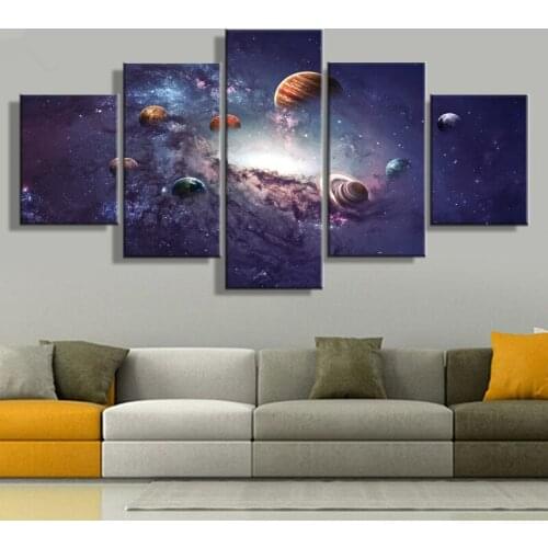 JIE DO ART Canvas Painting HD Printed Wall Art 5 Piece Poster Solar System Landscape Modular Pictures For Modern Living