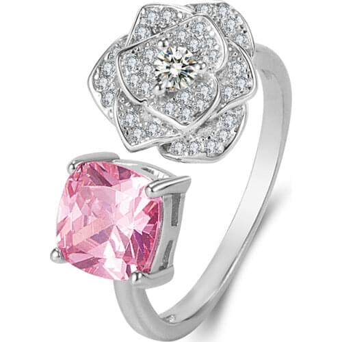 2021New Early Spring Ring Women Fashion Temperament Rose Pink Crystal Sterling Silver Opening Luxury Engagement Jewellery #447
