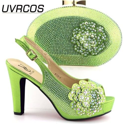 Nigerian Shoes and Matching Bags Set Decorated with Rhinestone Slip on Shoes for Women High Heel Luxury Women Shoes for Banquet