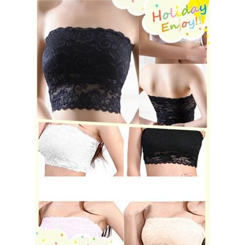 Fashion Girls Soft Cotton Lace Bra Womens Sexy Strapless Crop Top Bra Bandeau Boob Tube Tops