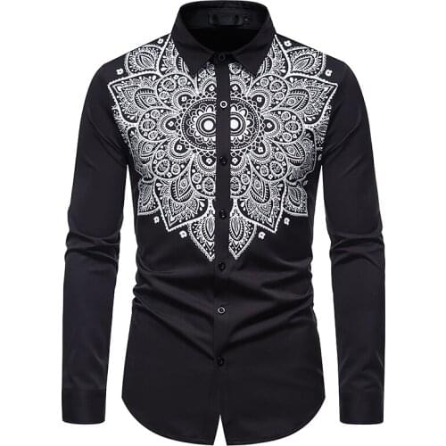 Mens Shirt Brand 2021 Mens Luxury High Quality Long Sleeve Shirt Business Dress Black Mens Dress Prom Social Print Shirt