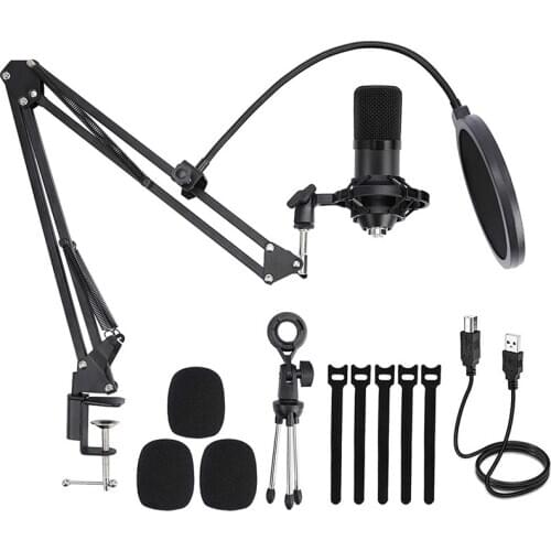 Condenser Microphone Set,for Computer Podcast Microphones,Games,with Voice Control Chipset,Adjustable Scissor Arm Stand