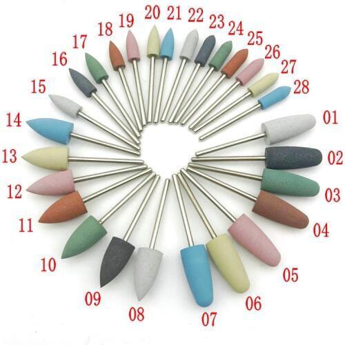 28 Types Rubber Silicone Nail Drill Bit Dental Silicon Rubber Burs Drill Accessories Foot Polishing Tools