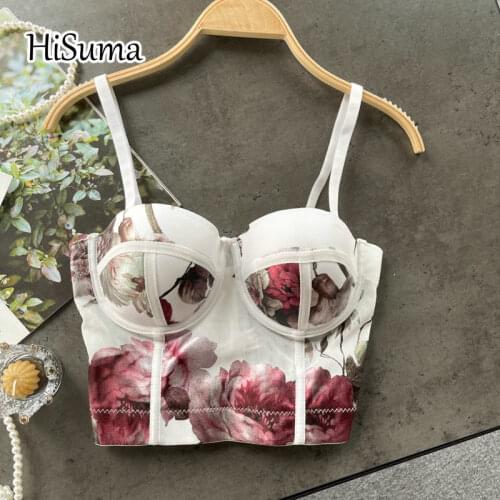2021 summer new womens V-neck strap print Costumes camisole Tube top bra one piece belt pad wireless Corset female underwear