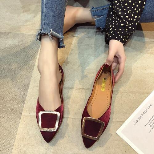 New Womens Flat Casual Shoes Fashion Metal Simple Solid Color Office Banquet Slip-On Pointed Toe Womens Spring Shoes W33-33