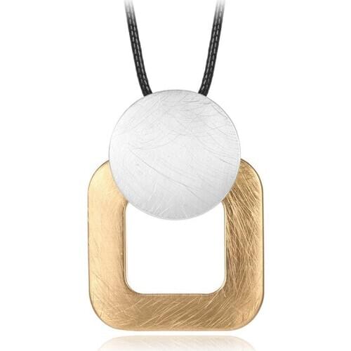 Round Square Pendants Necklace European Personality Elegant Long Necklace For Women Collares Mujer Jewelry Gifts