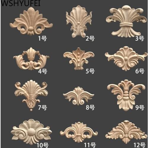 1 PCS Natural Floral Wood Carved Wooden Figurines Crafts Corner Appliques Frame Wall decor Door Furniture Woodcarving sculpture