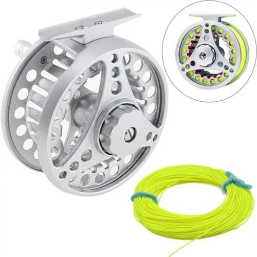 Aluminum Alloy Fly Fishing Reel 7/8 Large Former Ice- Fishing Reel + 100ft 30.5m Fly Fishing Line Fishing Reel