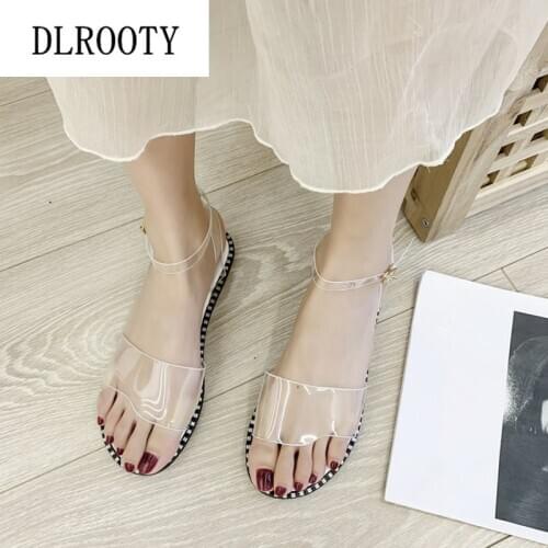 Women Sandals Flip Flops New Summer Fashion Rome Transparent Breathable Non-slip Shoes Woman Slides Buckle Strap Casual Female