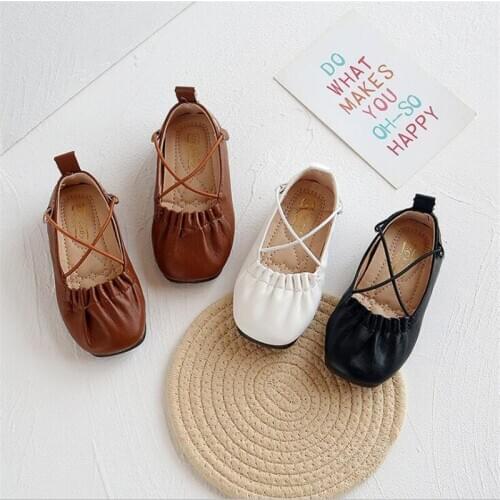 Spring Autumn Fashion Girls Leather Shoes Princess Sweet Childrens Flats Soft Ruffle Pleated Girl Dress Shoes EUR 21-30