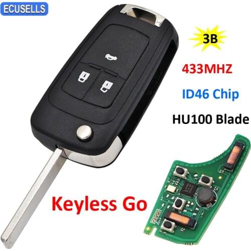 3B Keyless-go Remote Smart Car Key 433Mhz ID46 Chip for Chevrolet Cruze Camaro Sonic Malibu Impala Equinox HU100 Uncut Blade