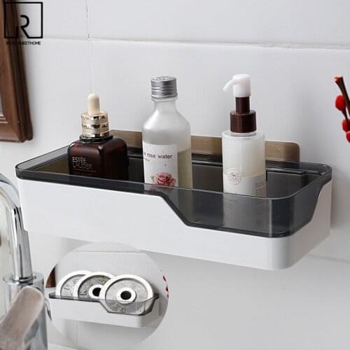 Thickened Bathroom Shelf Wall Floating Rack Plastic Storage Basket Kitchen Spice Organizer Shampoo Cosmetic Holder Accessories