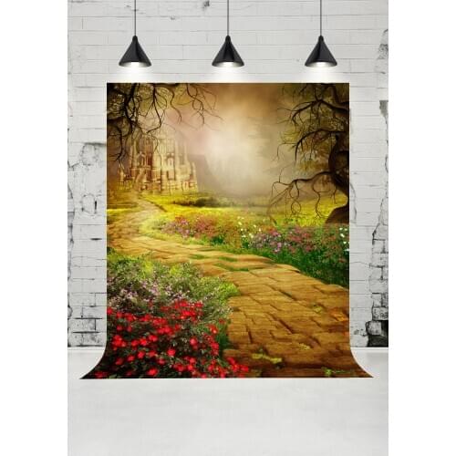 VinylBDS Fairytale Castle Newborn Backdrop Flower Scenery Background Country Flagstone Path Children for Photo Studio