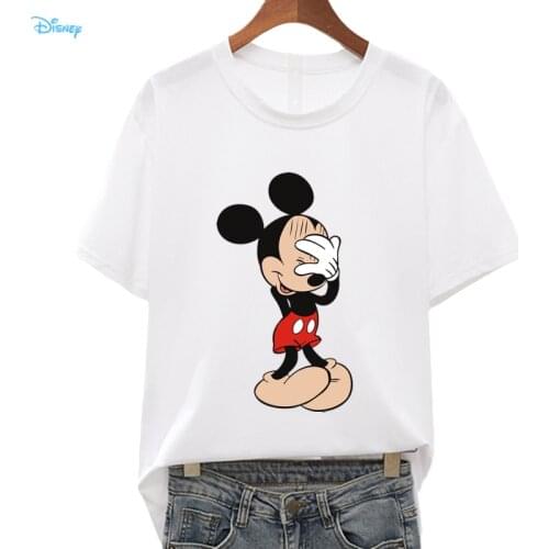 Disney Cartoon Shy Mickey Mouse Oversized T-shirt Ladies Short Sleeve Loose Streetwear Woman T-shirts Summer 2021 Kawaii Y2k Top