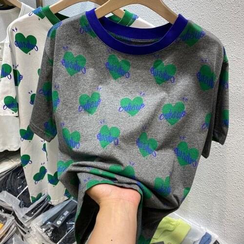 GUUZYUVIZ Love Print Tee Shirt Femme Summer Loose Casual Korean Clothes O-neck Short Sleeve Stranger Things Harajuku