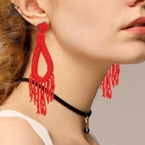 ROYALBEIER European And American Trend Bohemian Handmade Beaded Earrings Ladies Long Tassel Earrings Exquisite Jewelry