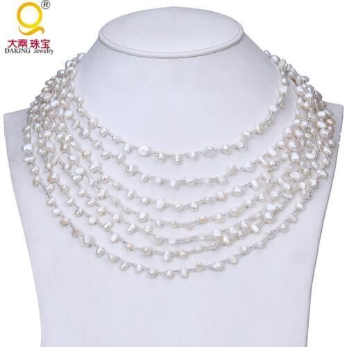 Fashion design starriness floating baroque pearl necklace 7 layers freshwater pearl wedding necklace women jewelry bridal gift