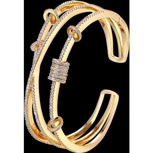 Zlxgirl copper bridal bangle Cuff Bangle For Women Fashion T Show AAA Cubic Zirconia Wedding bracelet