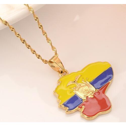 Gold color Ecuador Map Flag Pendant and Necklace women girls boy men party Trendy Jewelry Gifts kids daily wear souvenir