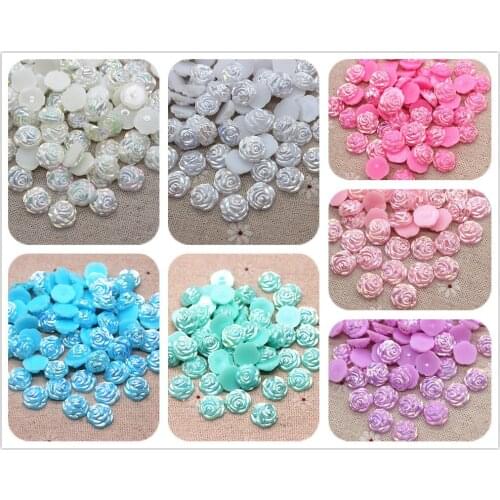100pcs 12mm AB Colors Resin ABS Pearls Flower Flat Back Cabochon Pearls DIY Scrapbooking Craft/Wedding Decoration