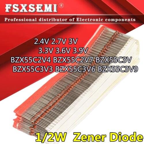 100pcs 1/2W Zener Diode 0.5W 2.4V 2.7V 3V 3.3V 3.6V 3.9V BZX55C2V4 BZX55C2V7 BZX55C3V BZX55C3V3 BZX55C3V6 BZX55C3V9