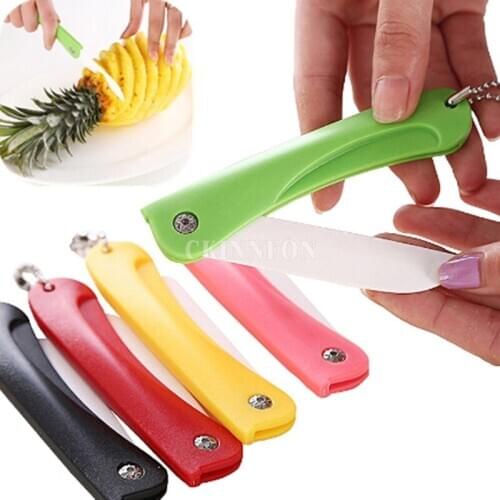 200Pcs/Lot Mini Ceramic Knife Gift Pocket Folding Knives Kitchen Fruit Paring Knife Peeler Slicer With Colourful ABS Handle