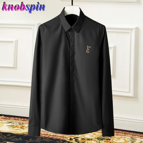 2019 Brand Business male dress Shirt Solid color Long Sleeve Camisas masculina Fashion E Brooch Slim Casual men shirts Size 4XL