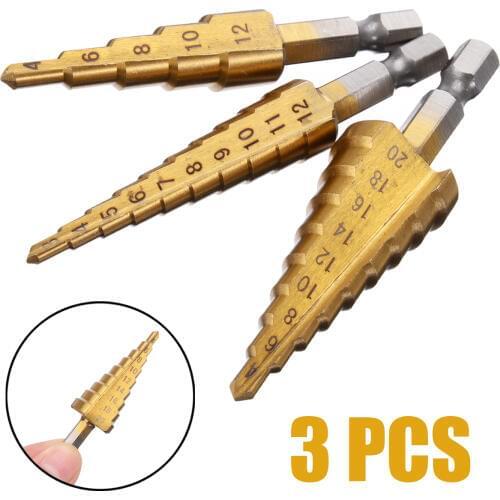3Pcs 4-20mm 4-12mm 3-12mm Pagoda Drill Bits HSS Cone Step Drill Bits Hole Drill Power Tool Accessories