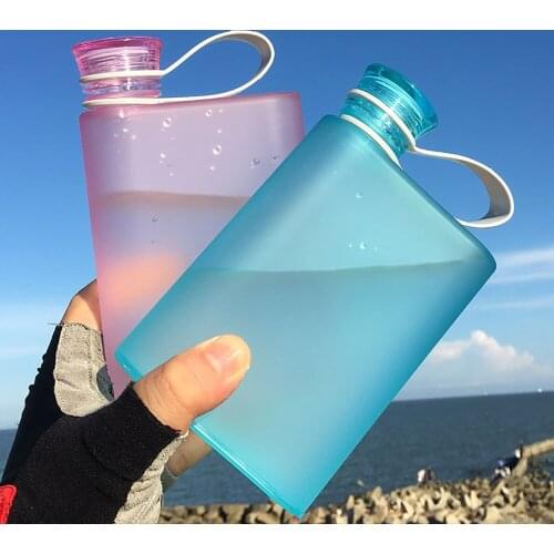 380ml Unbreakable Water Bottle Sports Bottle Portable Square Transparent Water Bottle Fruit Juice Frosted Plastic Water Bottles