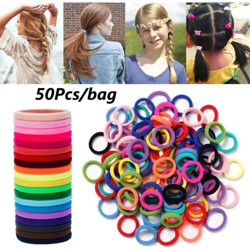 50PCS No-damage Hair Ropes Elastic Rubber Hair Bands for Women Girls Hair Ties Seamless Hair Bands Scrunchies Mini Elastic Pony