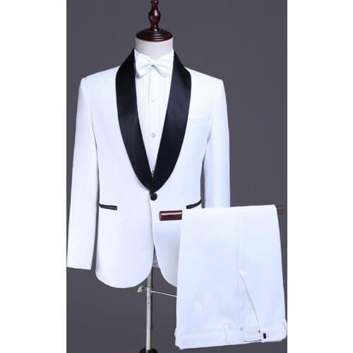 Blazer men groom suit set with pants mens wedding suits costume singer star style dance stage clothing formal dress white