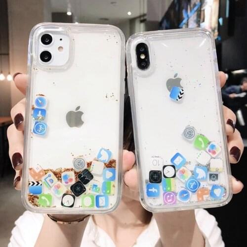 Dynamic Quicksand Cover for IPhone 11 Pro Max Liquid Hard Phone Shell for IPhone 6 6S 7 8 Plus X XR XS Cute Apps Clear Case Capa