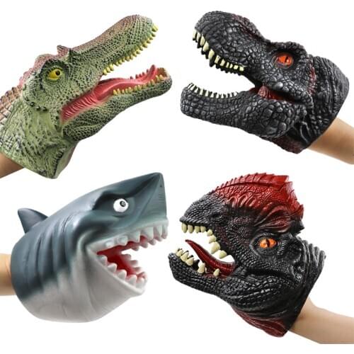 Dinosaur Hand Puppet Toys For Children Soft Vinyl Rubber Animal Head Hand Puppet Figure Toys Gloves For Children Model Gift