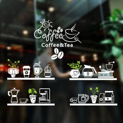 Coffee Shop Design Vinyl Wall Sticker Bean Milk tea Decal Cafe Cup Wallpaper Mural Decor Break Bread Coffee Glass Decals rb244