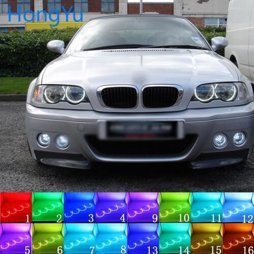 Headlight Multi-color LED Angel Eyes Halo Ring Eye DRL RF Remote Control for BMW 3 Series 2001-05 E46 Sedan Facelift Accessories