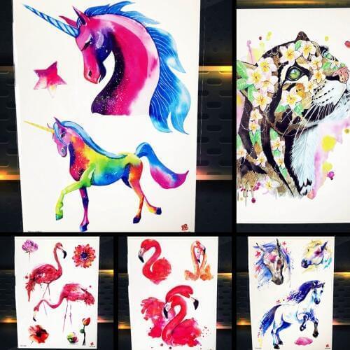 Flash Unicorn Tattoo Stickers Boys Beauty Body Arm Art Painting Temporary Tattoo Girls Stars Legs Waterproof Tatto Summer Style