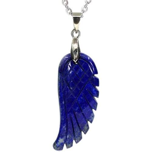 FYJS Unique Silver Plated Angel Wing Pendant Lapis Lazuli Necklace Link Chain Jewelry