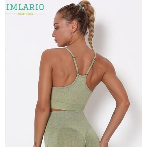 IMLARIO SCRUNCH Women Sports Bra with Cup Padded Medium Support Workout Tank Top Seamless Yoga Pilates Crop Brassiere Adjustable