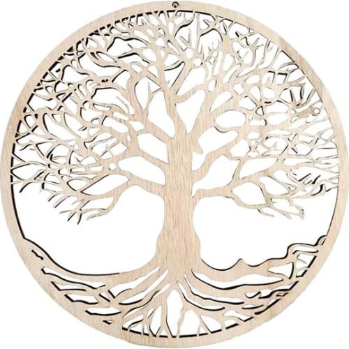 Wooden Ornament Round Tree Of Life Shape Wall Hanging Decorations Artwork Home Craft Meditation Ornament Gifts