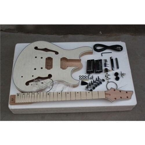 Custom 6 string semi finished guitar,semi hollow guitar without paint,mahogahy body and neck ,quilted maple venee