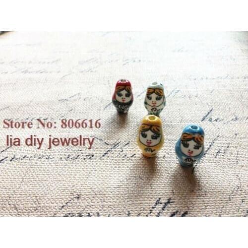 "The Russian Dolls" 40Pcs Handmade China Ceramic Porcelain Bead Pendants Jewelry Beads Findings Accessories