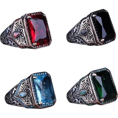 925 Sterling Silver Men Ring with Red Zircon Stone Fine Jewelry Fashion Rings For Men Gift For Him