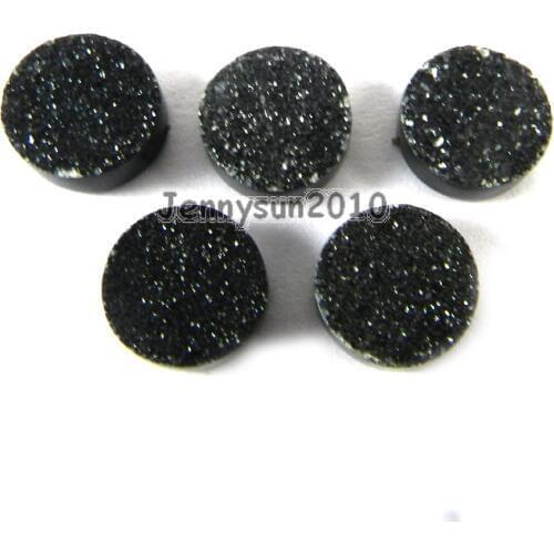 16mm Jet Black (No Hole) Druzy Quartz Ag-ate Flat Back Connector Round Cabochon Beads Jewelry 10 Pcs /Pack
