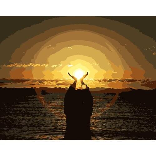 MaHuaf-j143 sunset Halo painting by numbers DIY oil digital paint by number kits canvas painting for home decor